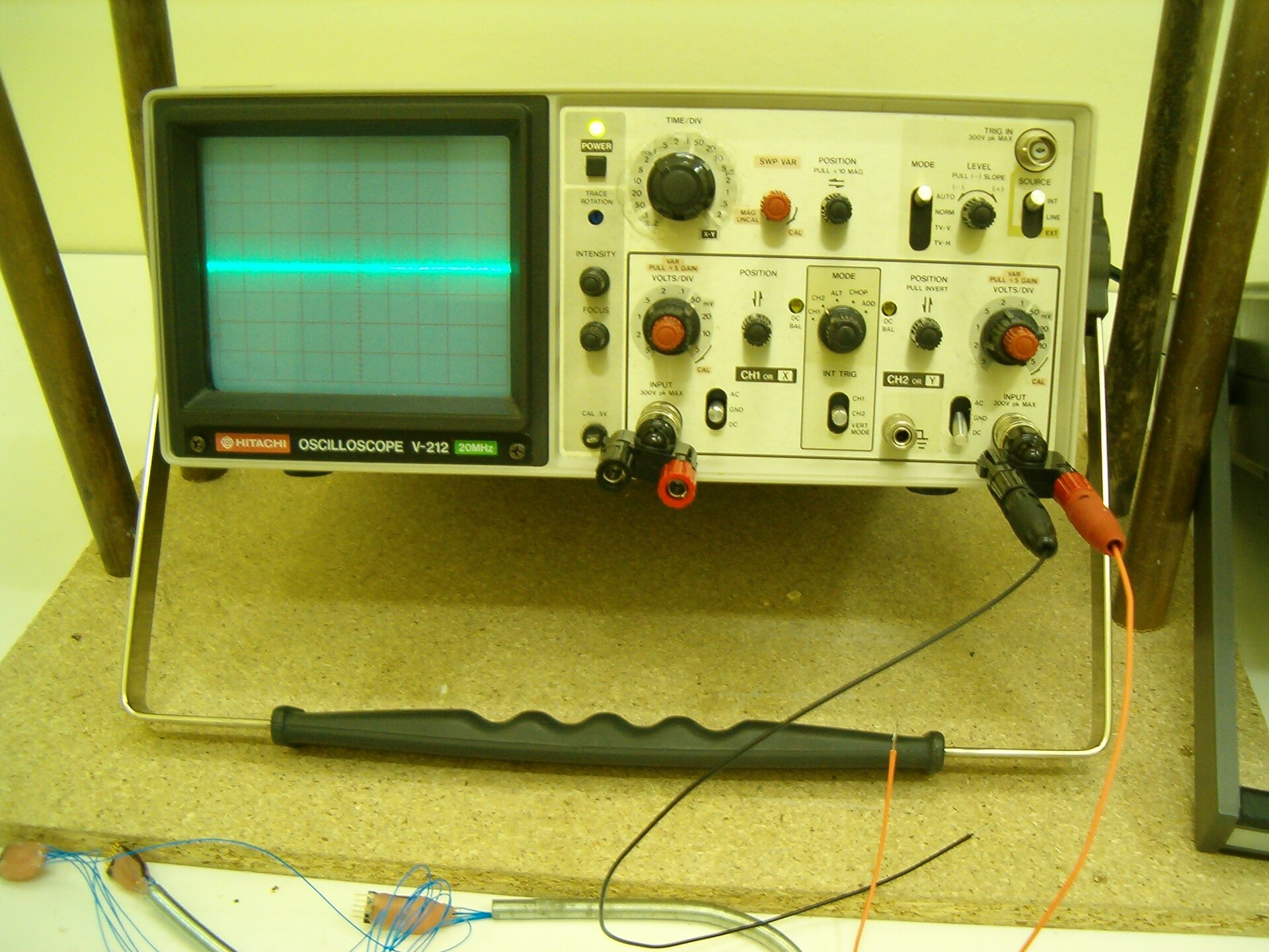 An oscilloscope screen showing a band of electrical noise